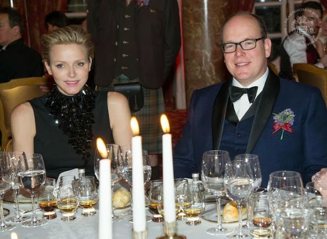 Prince Albert and Princess Charlene attended a gala dinner organized by the House of Scotland at the Hermitage in Monaco.