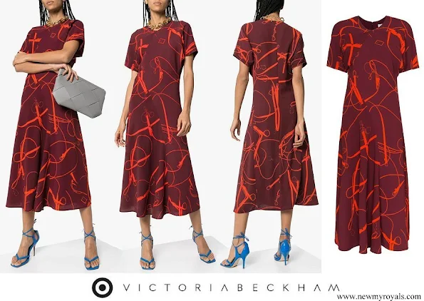 Countess of Wessex wore VICTORIA BECKHAM belt and buckle print midi dress