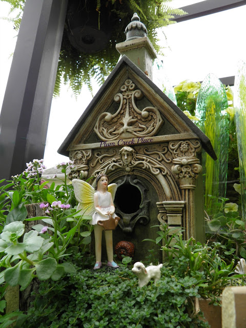Plum Creek Place, Little Jo's doll party,  broken pot fairy garden, fairy garden, Halloween fairy garden