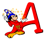 Alfabeto de Mickey Mouse en diferentes posturas y vestuarios A.