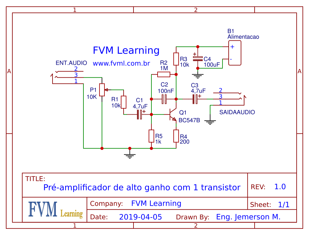 Préamplificador de Som de alto ganho com 1 transistor + PCI FVML