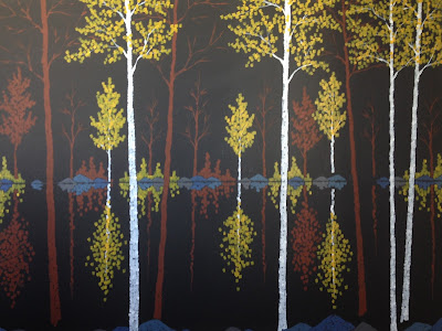 A work in progress by artist aaron kloss A work in progress by artist aaron kloss, pointillism, duluth mn painter, painting of birches in fall autumn, maples in autumn