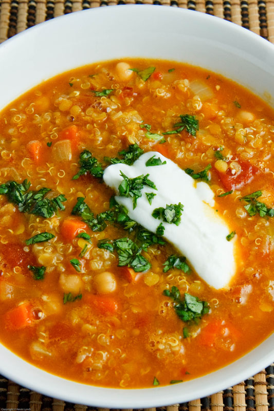 Curried Red Lentil Soup with Chickpeas and Quinoa Recipe on Closet Cooking