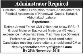 Jobs in Pakistan Football Federation PFF 2018