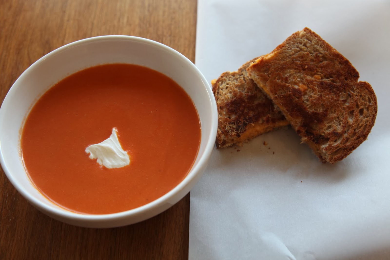 Avocado and Beer Homemade tomato soup and grilled cheese sandwiches