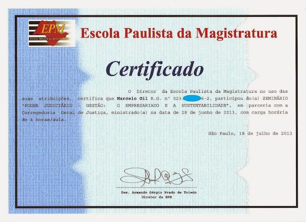 CERTIFICADO DE PARTICIPAÇÃO EM SEMINÁRIO DA ESCOLA PAULISTA DE MAGISTRATURA / 2013