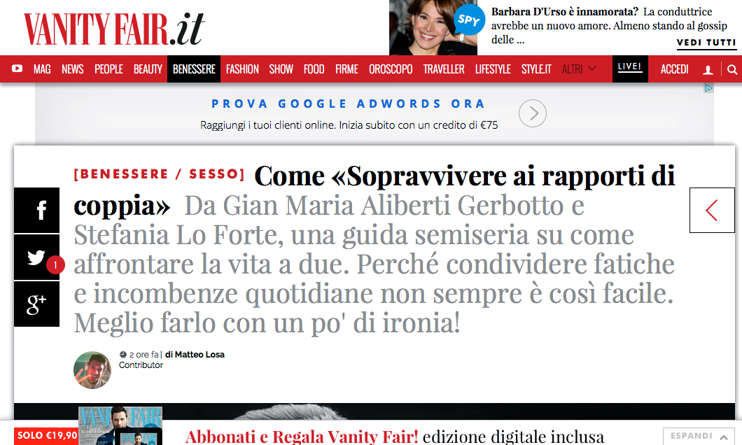 SU VANITY FAIR SI PARLA DEL LIBRO