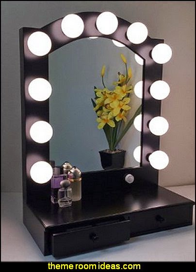 Hollywood Posh Lighted Make-up Vanity Back Stage Mirror Black Hollywood glam themed bedroom ideas - Marilyn Monroe Old Hollywood Decor - Hollywood Vanity Mirrors - Hollywood theme decor- decorating Hollywood glam style bedrooms - Hollywood glam furniture - Hollywood At Home - Lighted Make-up Vanity - mirrored furniture Hollywood Posh Lighted Make-up Vanity Back Stage Mirror Black