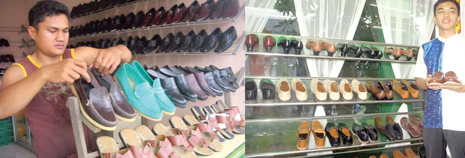 Penjual sepatu bunut Asahan sedang menyusun sepatu di steling. Penjual sepatu bunut Asahan sedang menyusun sepatu di steling.