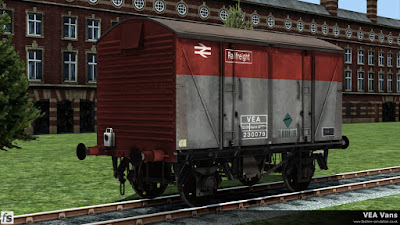 Fastline Simulation - VEA Vans: This heavily faded Railfreight liveried VEA van has been carrying compressed gas and still has a battery tail lamp hung on the lamp bracket.