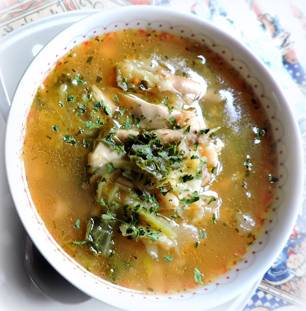 Roast Chicken Soup with Barley, Parsnips and Cabbage