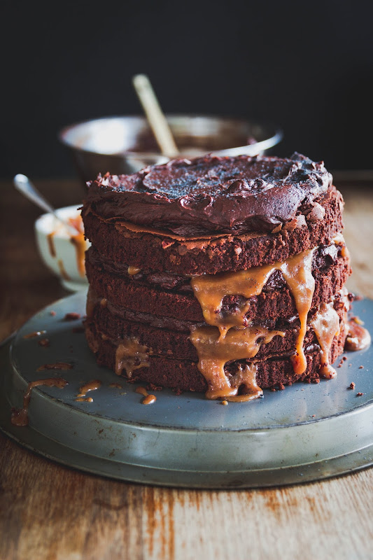 Milk and Honey Chocolate Fudge and Salted Caramel Layer Cake