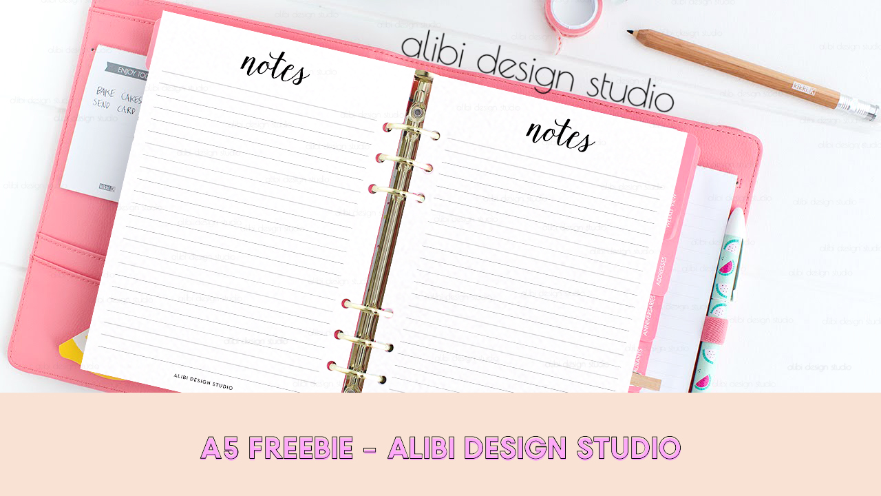 Freebie Free A5 Notes Inserts Alibi Design Studio