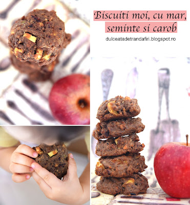 Biscuit moi, cu seminte, mar si carob