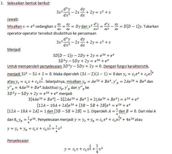 Contoh Soal Persamaan Diferensial Dan Penyelesaiannya
