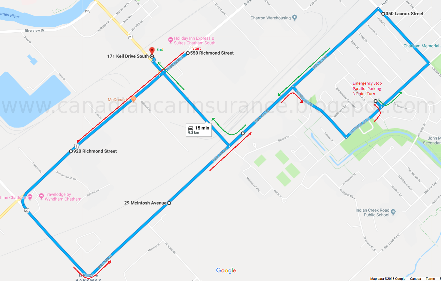 Chatham G Road Test Route 1 Maps (2020)