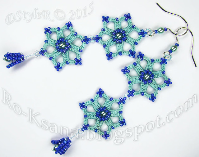 Tatting & Herringbone Scilla Siberica Earrings
Cерьги “Пролеска” с ндебеле-подвеской