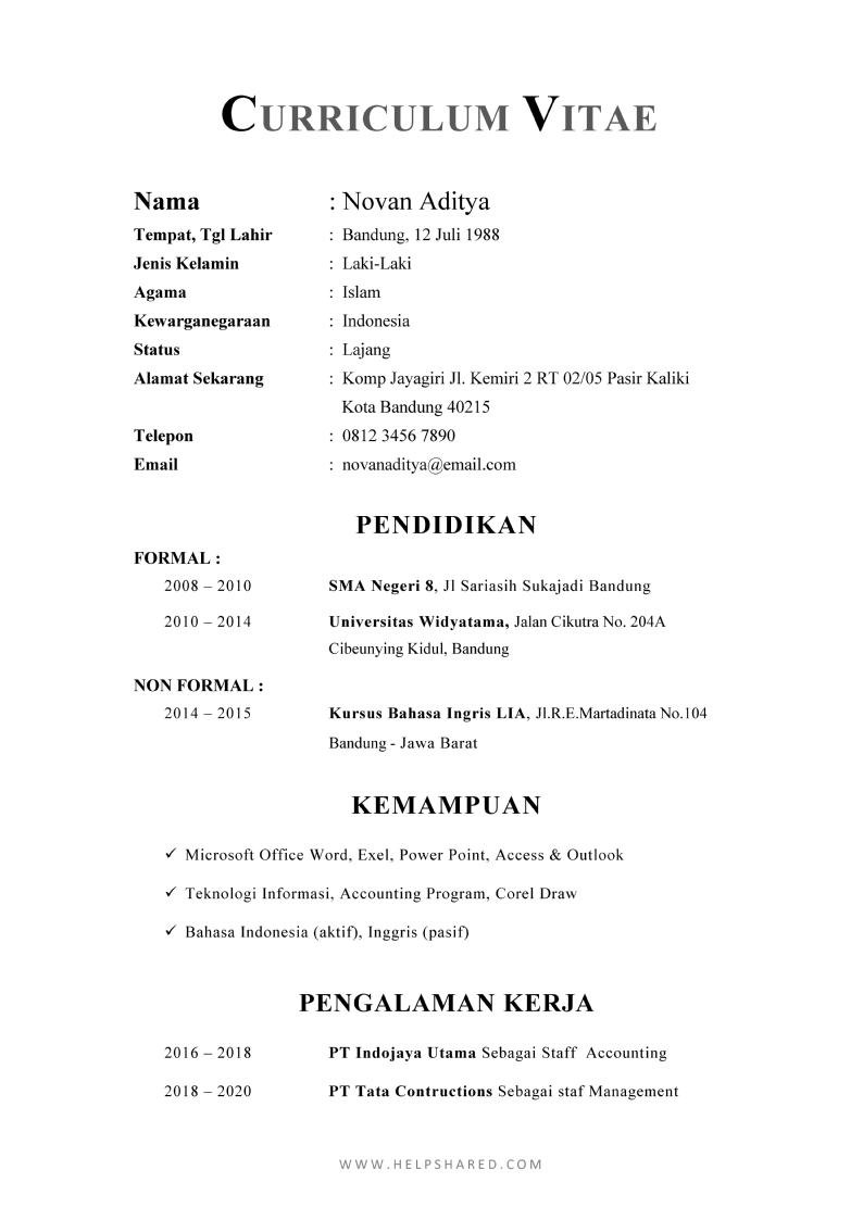contoh-cv-lamaran-kerja-daftar-riwayat-hidup-sederhana-simple-simpel Contoh CV Lamaran Kerja Daftar Riwayat Hidup Sederhana Simple Simpel