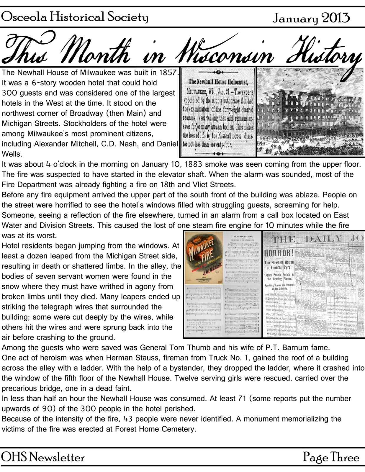 Osceola (Wisconsin) Historical Society Osceola Historical Society January 2013 Newsletter