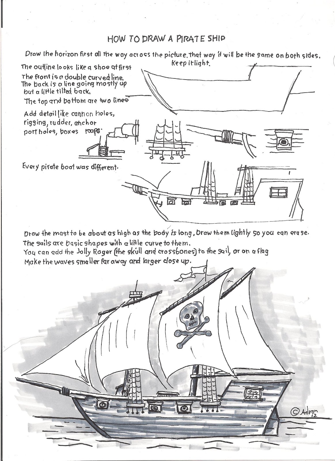 How to draw a Pirate Ship Real Easy 