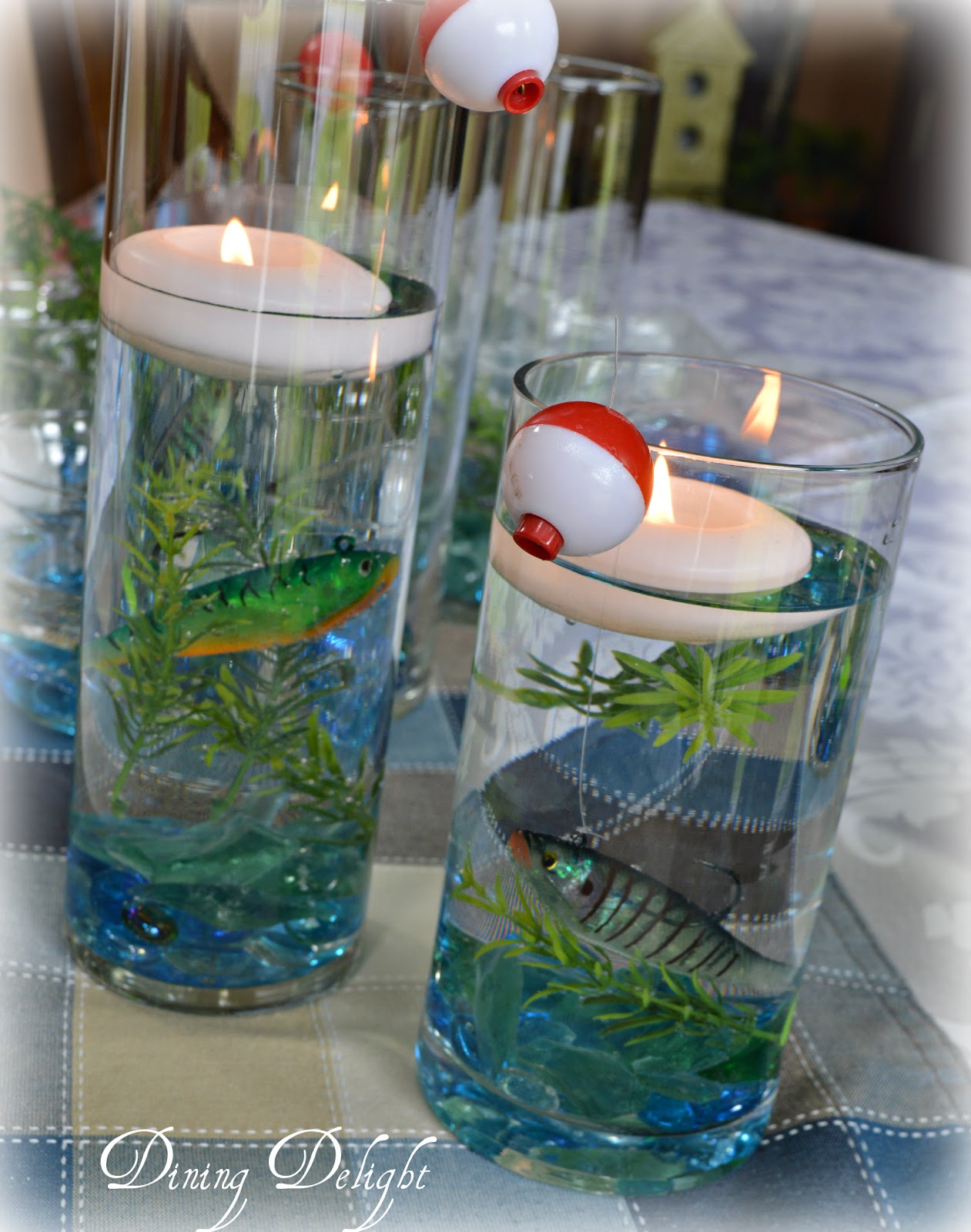 Dining Delight Fishing Centerpiece in Cylinder Vase
