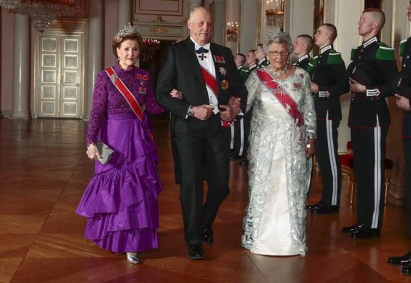 Queen Sonja in Queen Maud’s Pearl Tiara and Brooch, Princess Astrid is wearing Queen Alexandra’s Turquoise Circlet