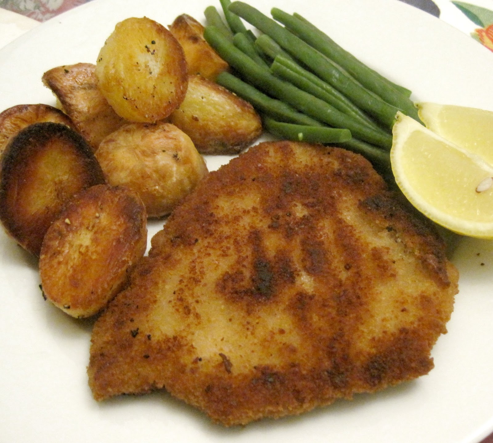 Lynne's Dinners Pork Escalopes, roast potatoes and french beans Saturday January 26th 2013
