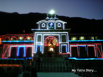 A glimpse of the Badrinath Temple on the Diwali night in Garhwal Himalayas in Uttarakhand