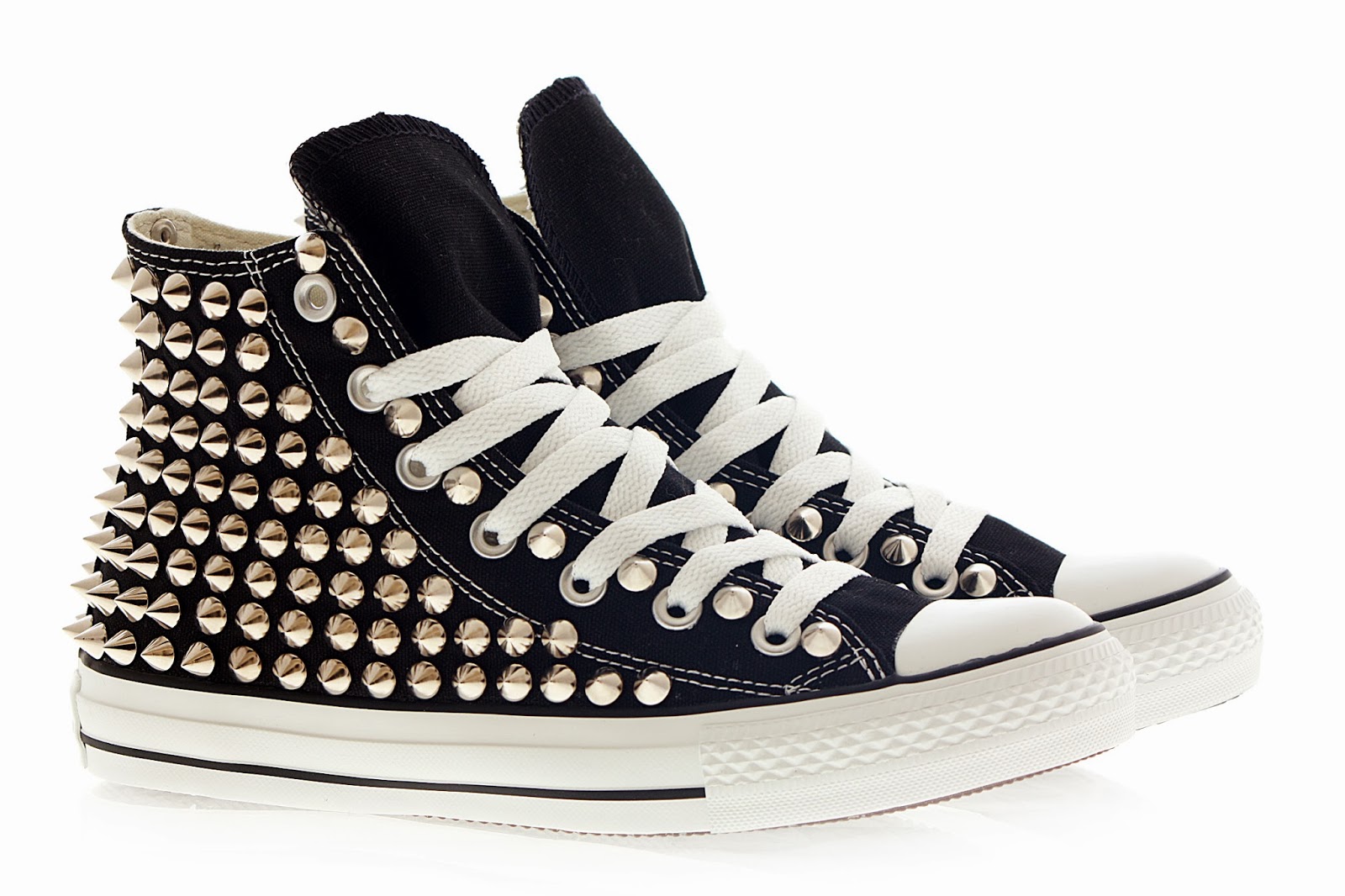 Studs and Spikes: Studded Converse, Silver Cone Studs with Black Converse High TOP by CUSTOMDUO