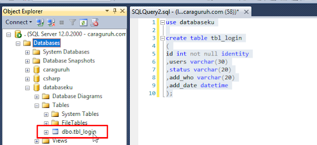 query sql create table