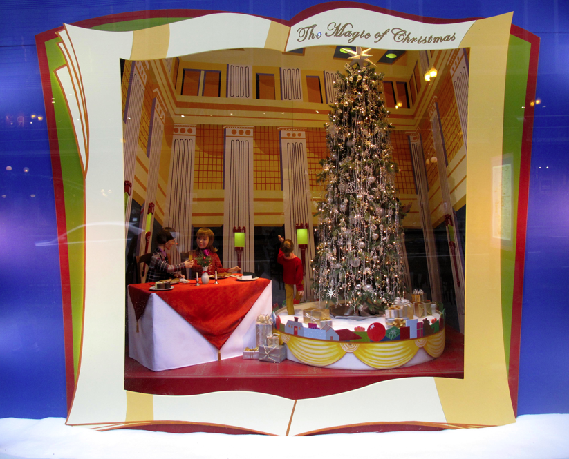 Cheerful Thrifty Door Macy's Christmas Window Display on State Street