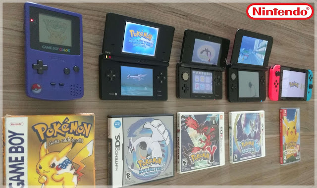 Meus consoles portáteis da Nintendo - Game Boy Color, Nintendo DSi, Nintendo 3DS, Nintendo 3DS XL e Nintendo Switch