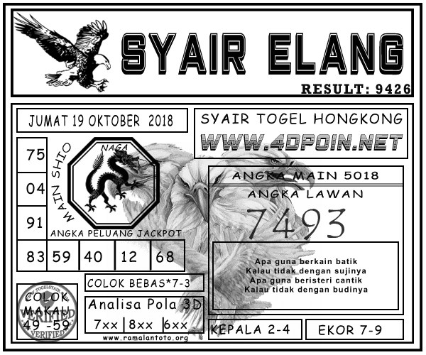 Code Syair HK Jumat 19 Oktober 2018 GOsyair SEDIA KODE