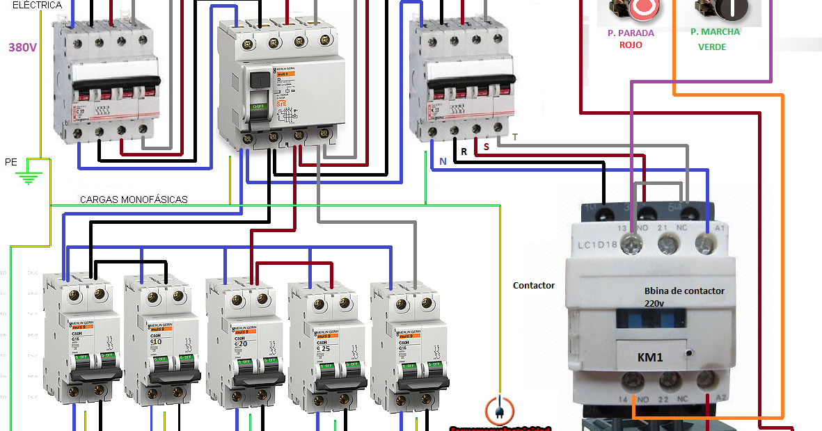 cuadro electrico trifasico con maniobra marcha paro ~ Esquemas eléctricos