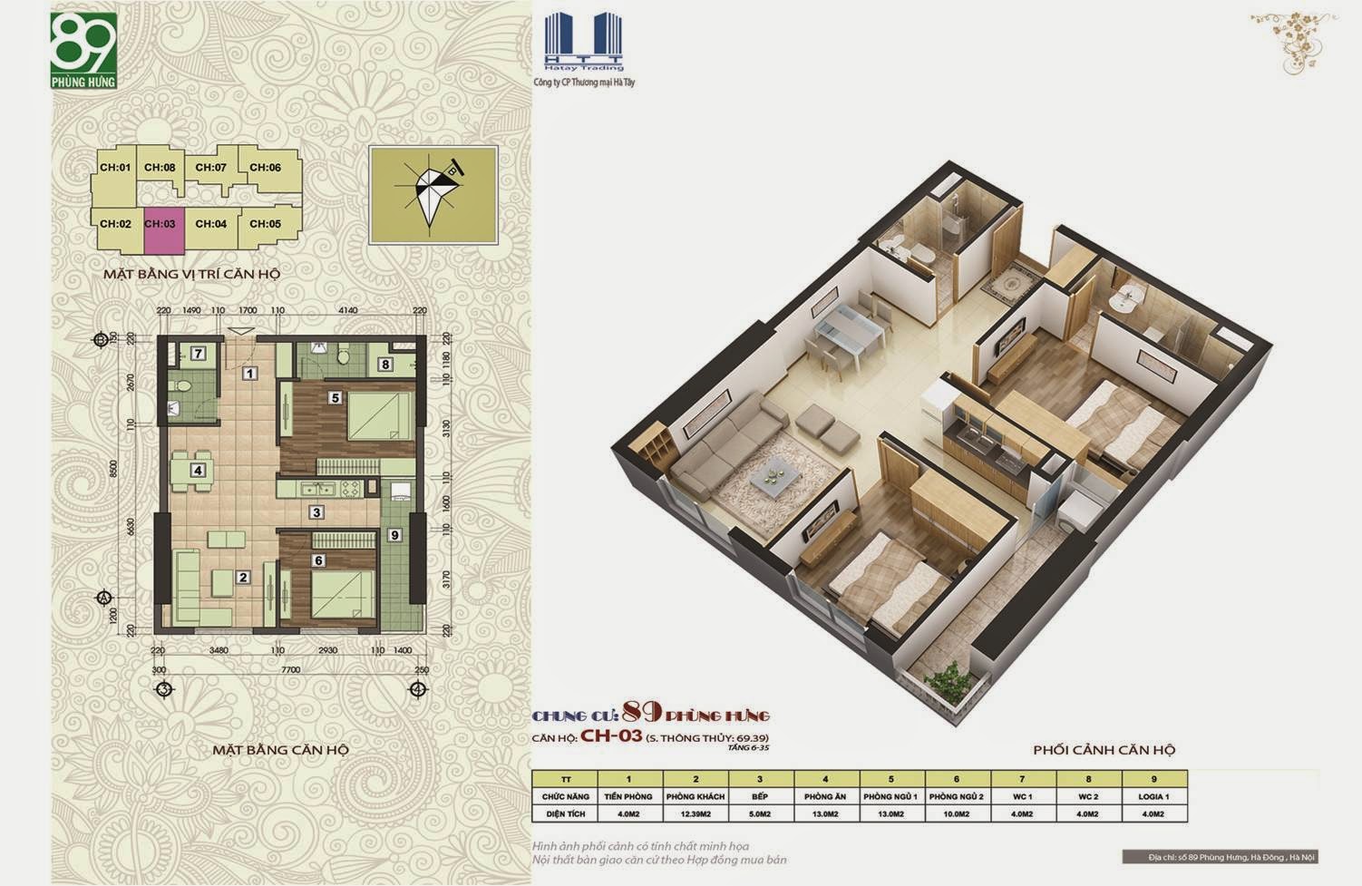 Chung cư 89 Ph&ugrave;ng Hưng ,Căn 63,39 m2