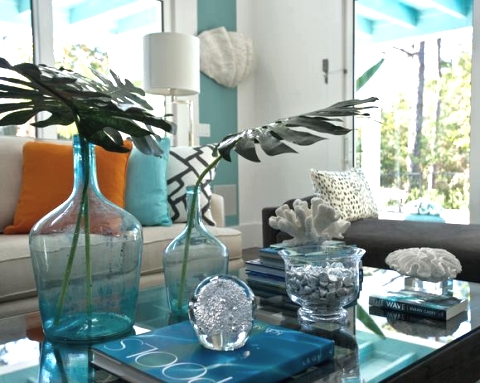 sea blue decorations on coffee table