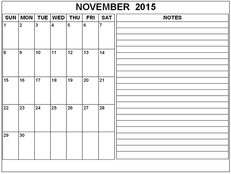 calendar november 2015 printable