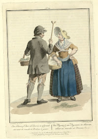 illustration of famer meeting peasant woman on the way to the market