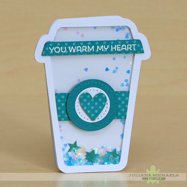 You Warm My Heart Coffee Cup Shaker Box Card by Juliana Michaels featuring the Coffee Cup Shaker Box Free Digital Cut File, MFT Stamps LLD Perk Up Stamp Set and MFT Stamps Die-namics Cross Stitch Circle Stax
