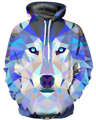 Long Sleeve Geometric Rhombus Wolf Pattern 3D Painted Hoodie