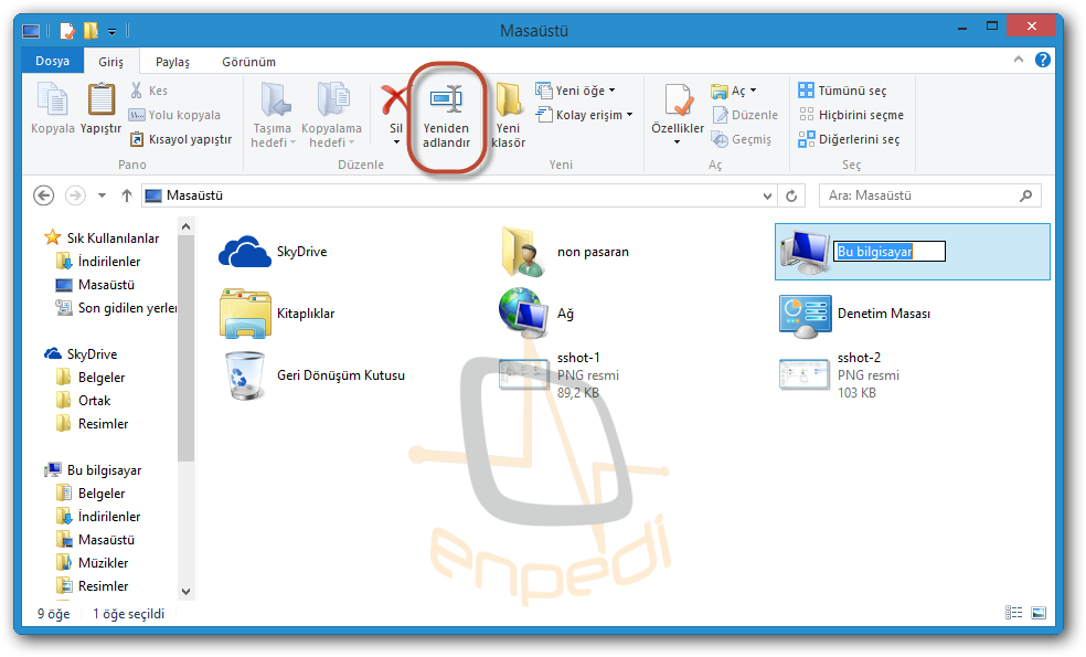 Windows 8.1 ve 10: "Bu bilgisayar" İsmini Değiştirmek enpedi-Windows 8