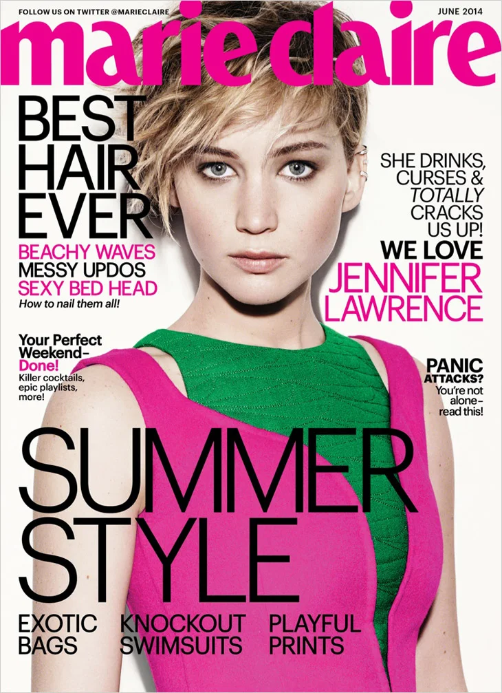Jennifer Lawrence in a stylish photoshoot for Marie Claire US June 2014