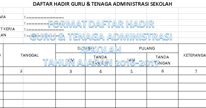 Contoh Format Daftar Hadir Guru dan Tenaga Administrasi Sekolah Tahun