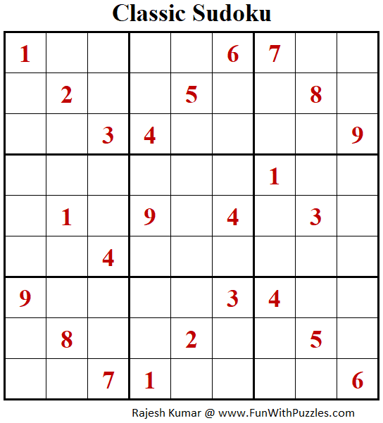 Classic Sudoku Puzzle (Fun With Sudoku #325)