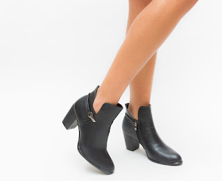 Botine Caldena Negre cu toc gros ieftine de toamna Botine Caldena Negre cu toc gros ieftine de toamna
