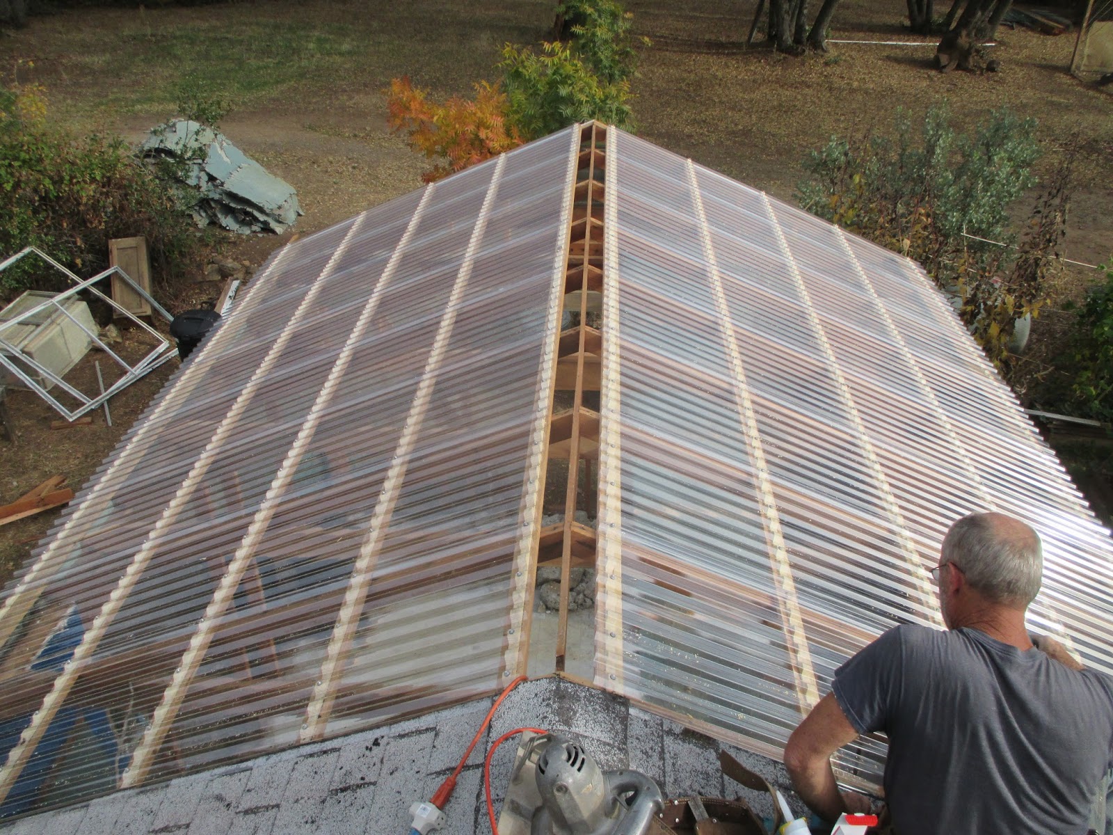 triangle greenhouse (roof panelssouth side, gable panels, and ridge