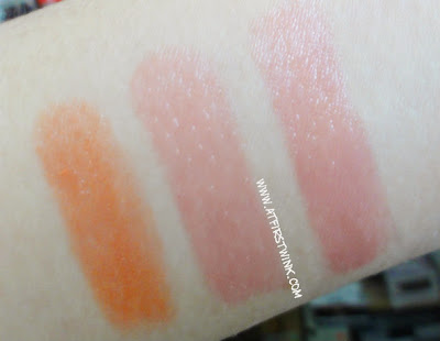 swatches of theTony Moly petite bunny gloss bar 6, 8, and 9