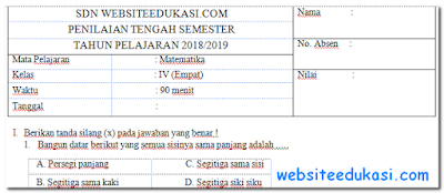 Soal Pts Matematika Kelas 4 Semester 2 K13 Tahun 2018 2019 Siswasiana