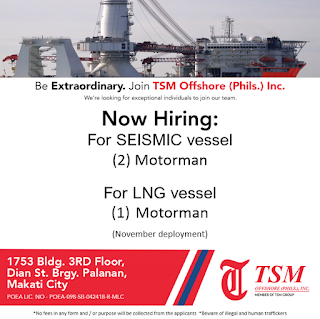 Urgent job hiring for filipino seaman crew work at offshore vessel deployment november 2018