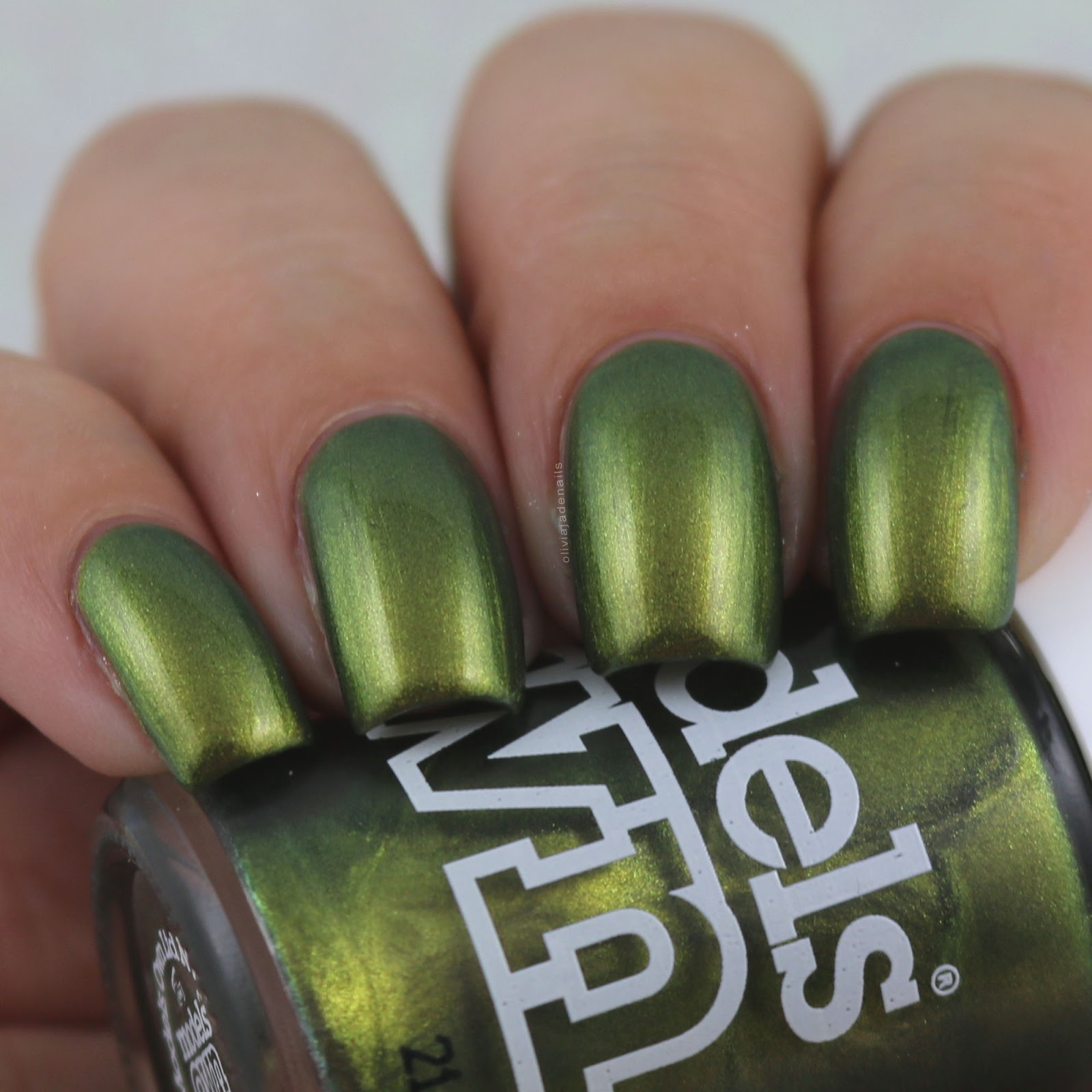 Models Own Golden Green swatched by Olivia Jade Nails